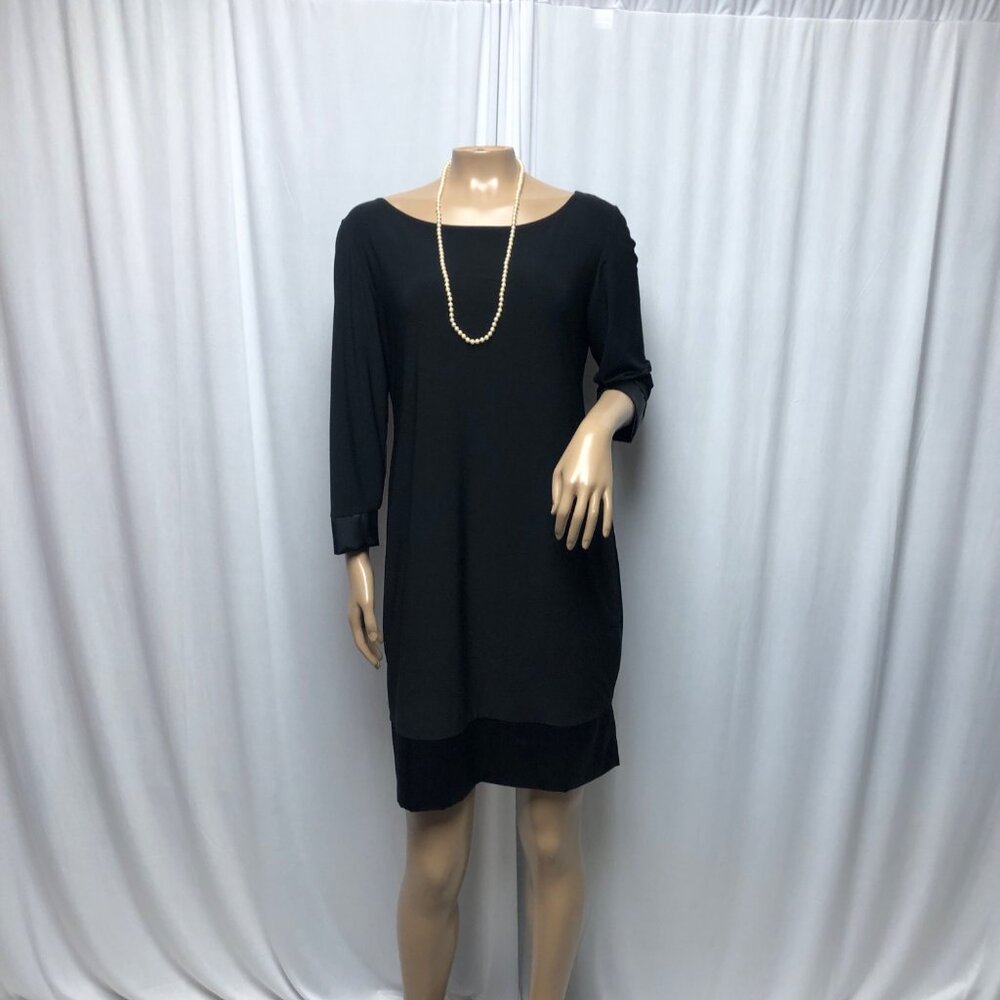 Blu Sage Dress Womens Size Small Black Stretch Satin Trim Classic Shift